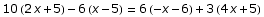 10 (2 x + 5) - 6 (x - 5) = 6 (-x - 6) + 3 (4 x + 5)